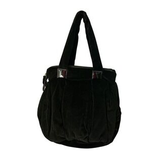 See By Chloe Black Velvet‎ Gathered Tote Bag Top Zip Handle Bag